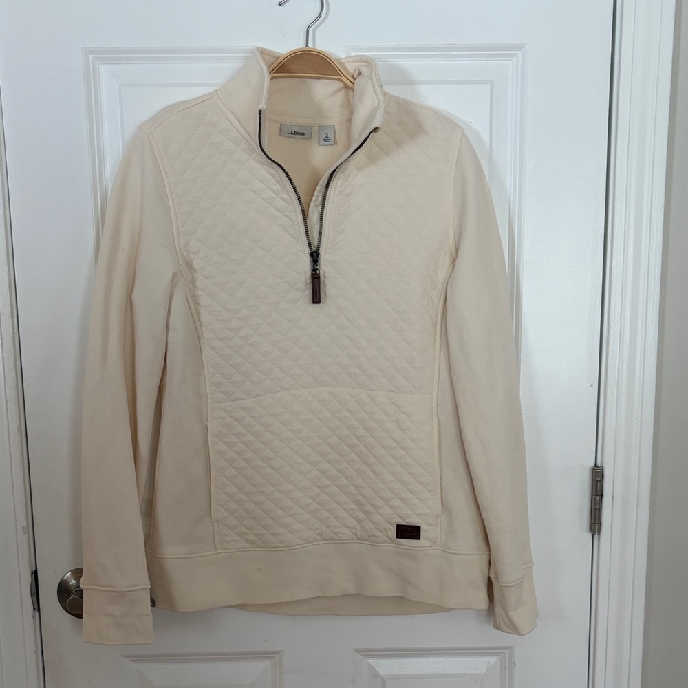 L.L. Bean Women's Off-White Zip Up Sweatshirt - Size S